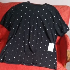 Free Damaged Paper Denim & Cloth Black Tee with White Dots